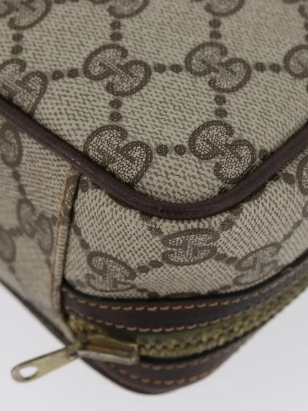 GUCCI GG Supreme Web Sherry Line Clutch Bag PVC Beige Red Green Auth ka3285